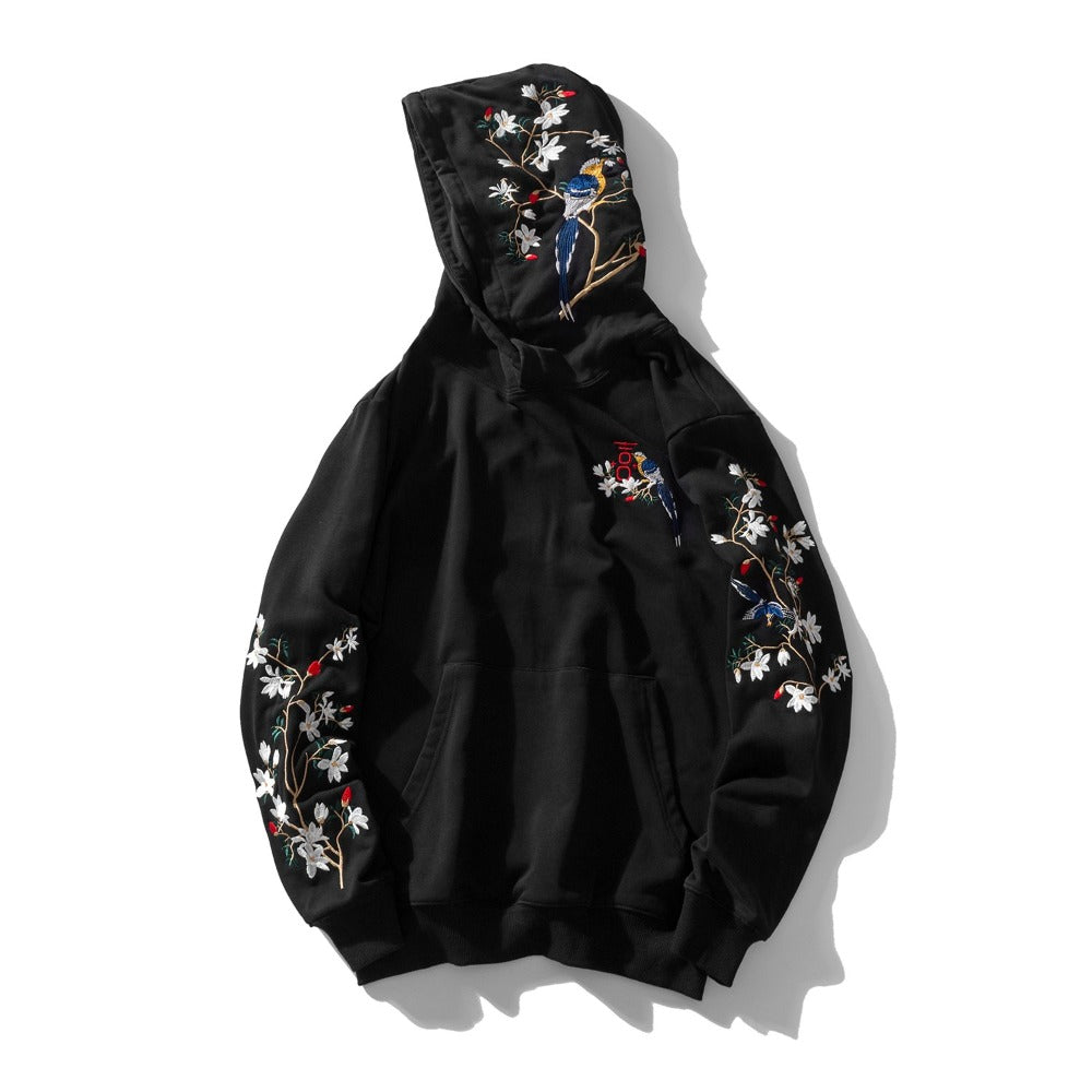 Flowers and Birds Embroidery Hoodie