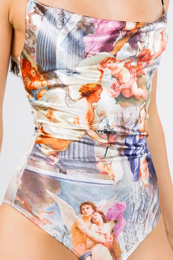 Baroque Print Satin Bodysuit
