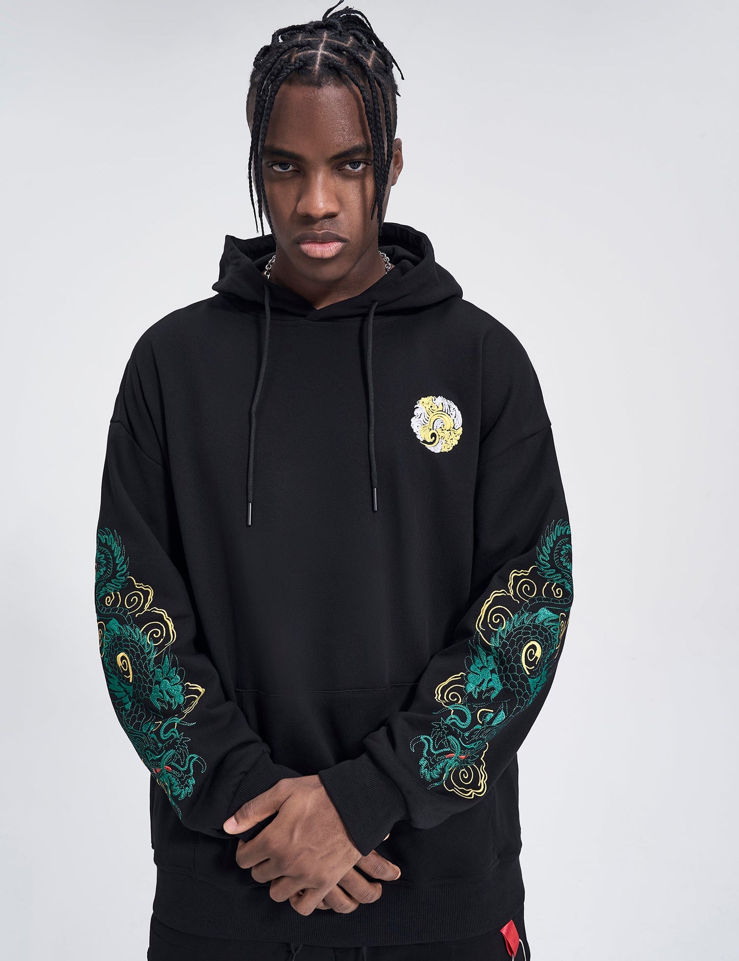 Emerald Dragon Embroidery Hoodie