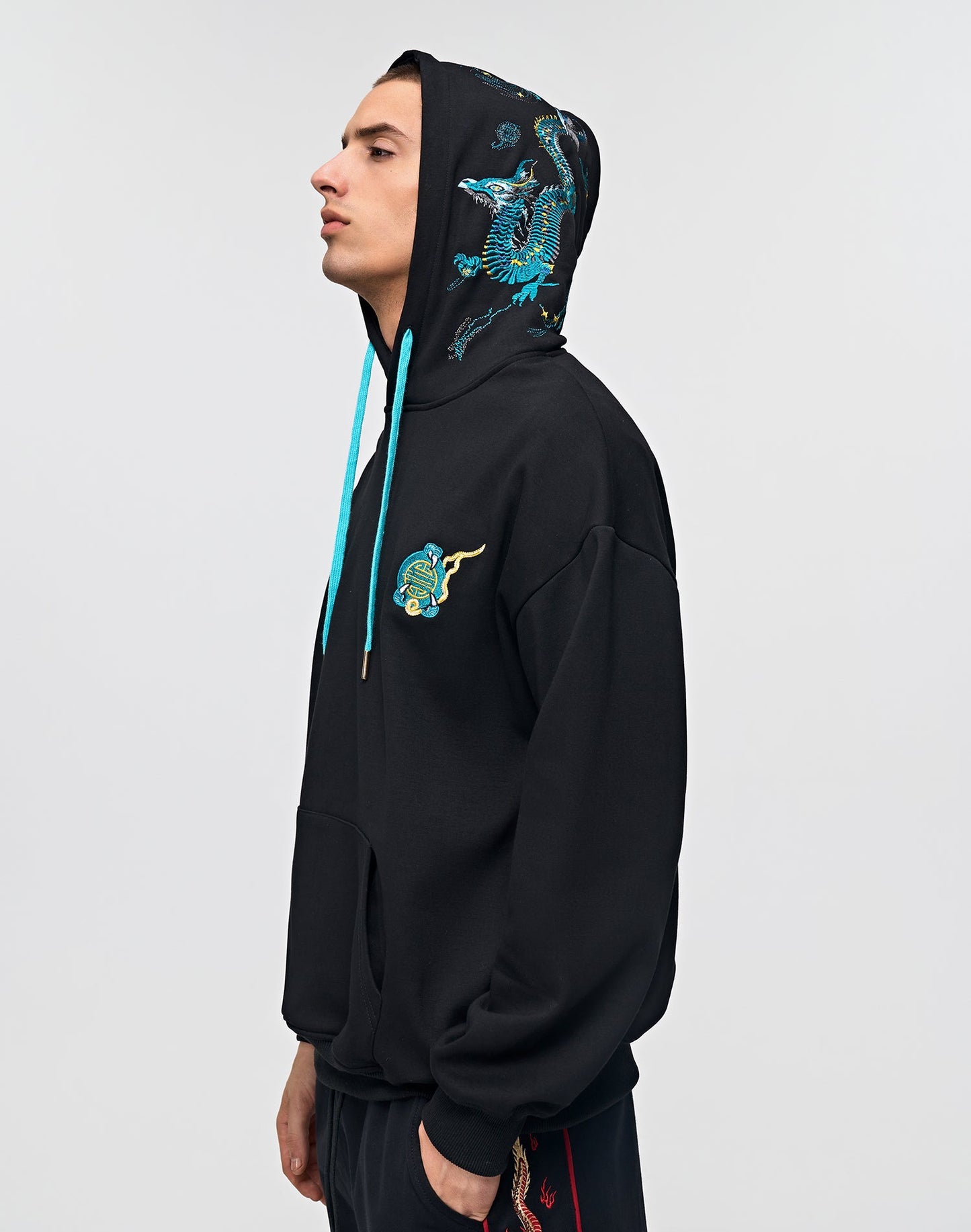 Flying Blue Dragon Embroidery Hoodie