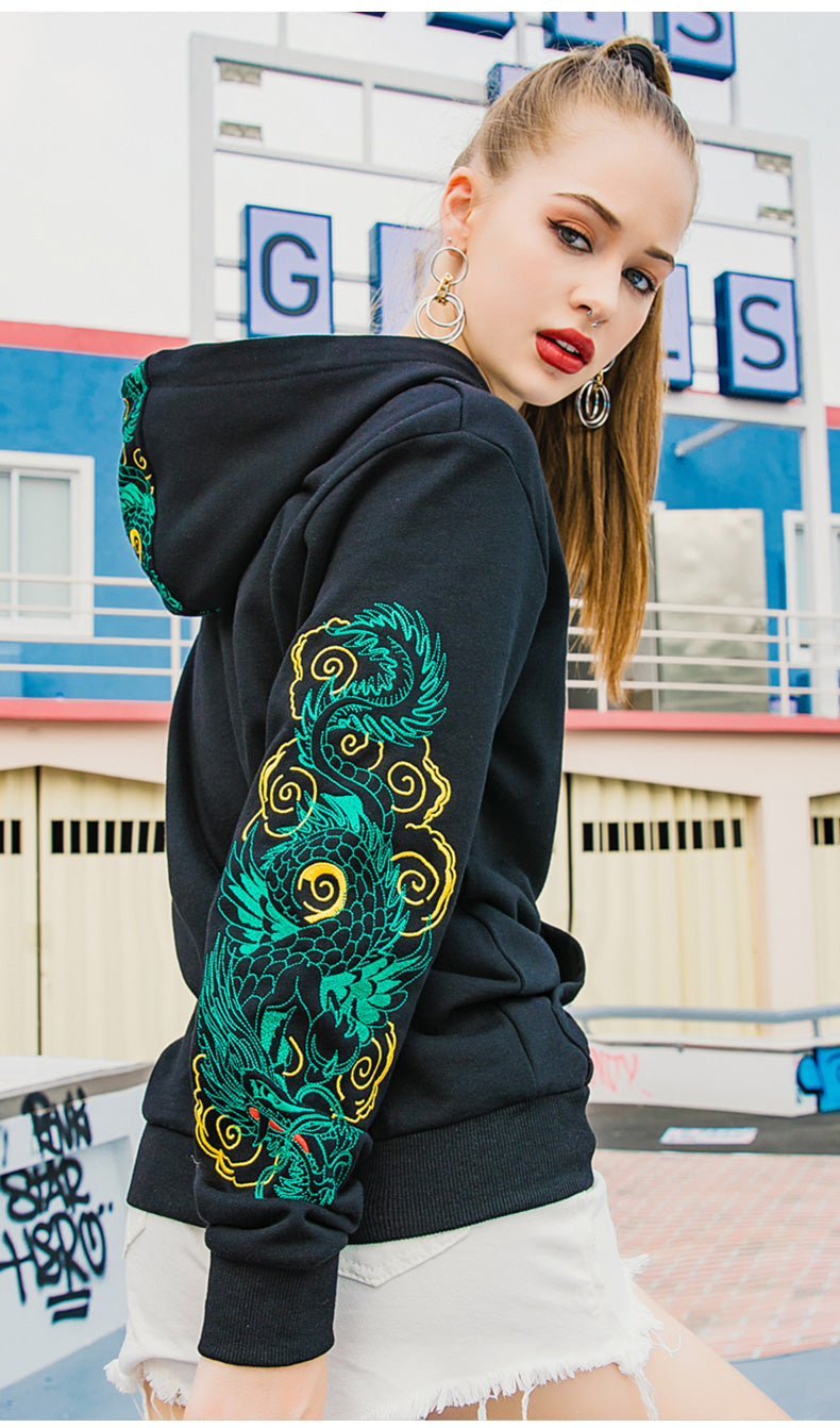 Emerald Dragon Embroidery Hoodie