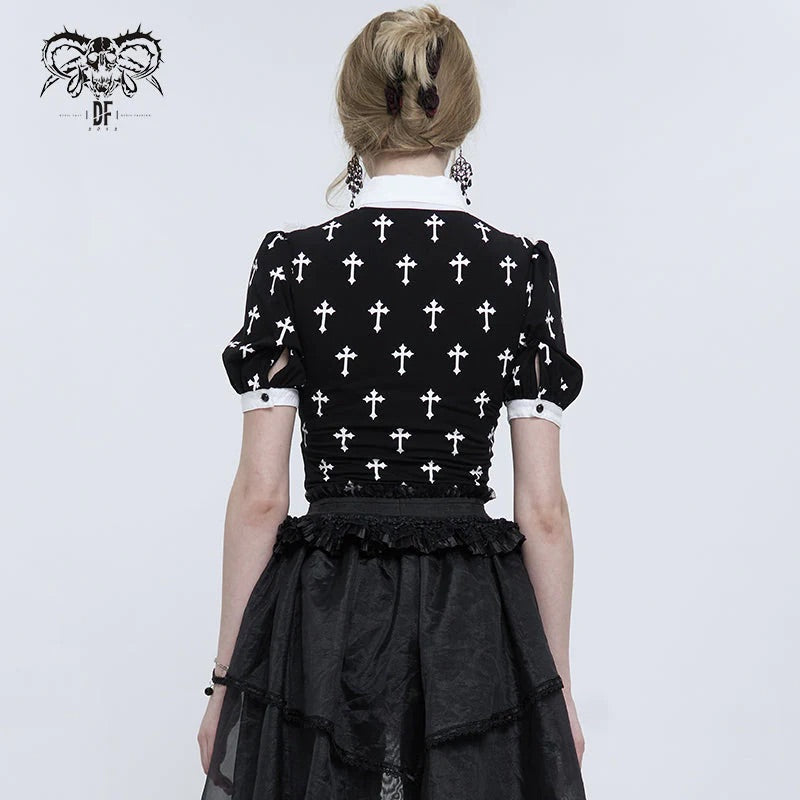 Falling Crucifix Patterned Top