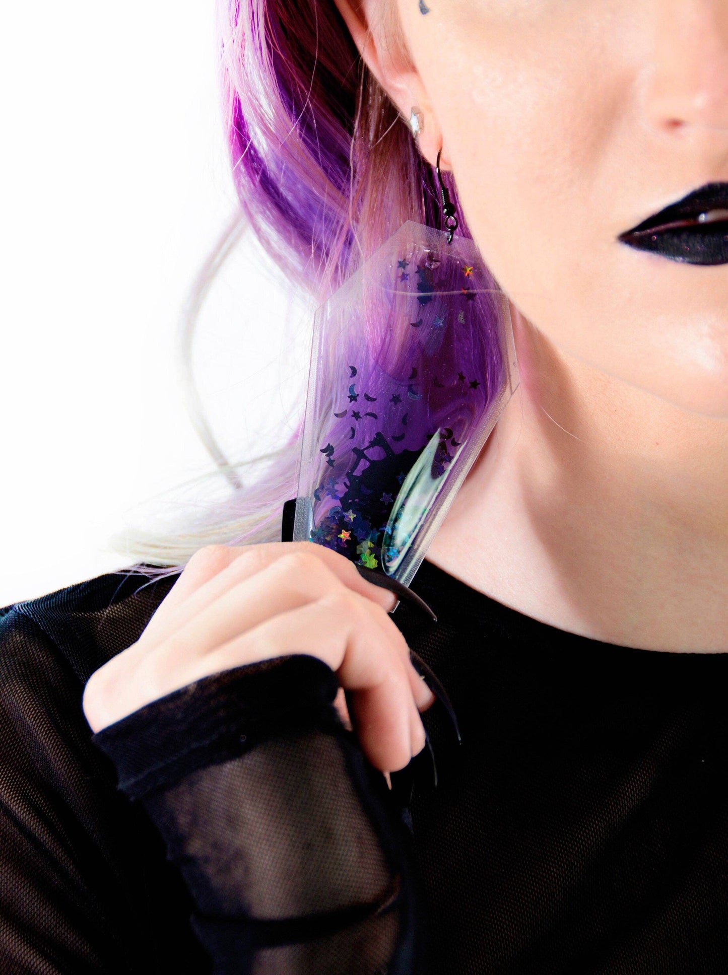 Liquid Glitter Coffin Earrings - Spell On You