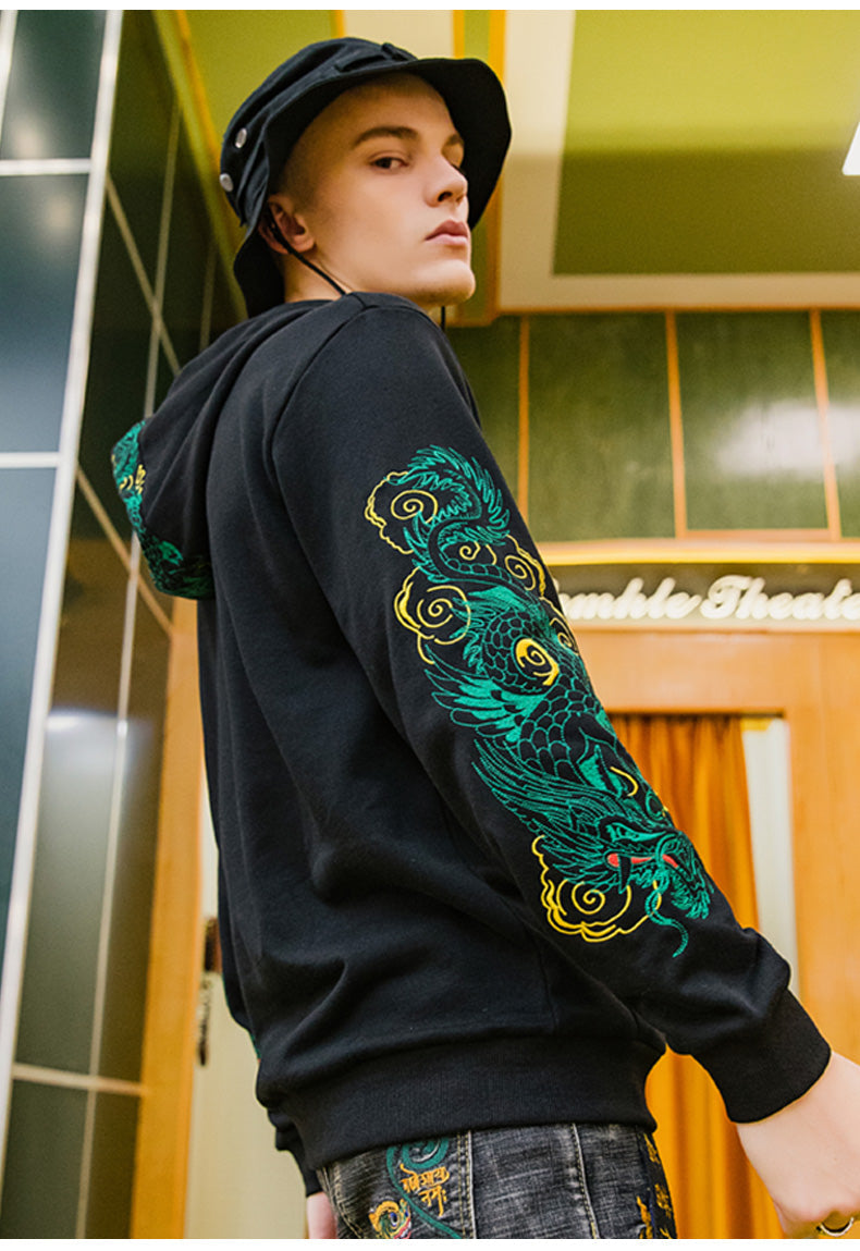 Emerald Dragon Embroidery Hoodie