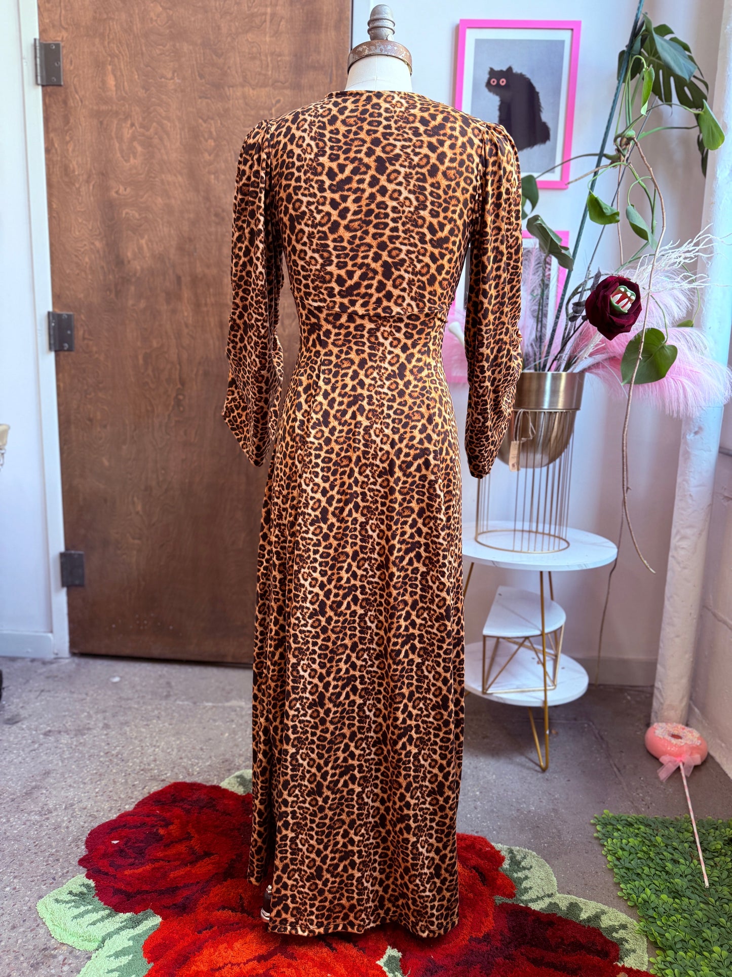 Raquel Maxi Dress with Bell Sleeves in Leopard Print Knit