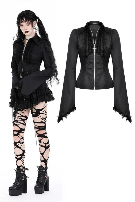 Goth Princess Ruffle Zip Blouse
