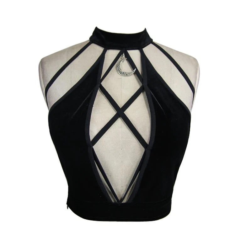 Dark Eclipse Velvet Halter Top