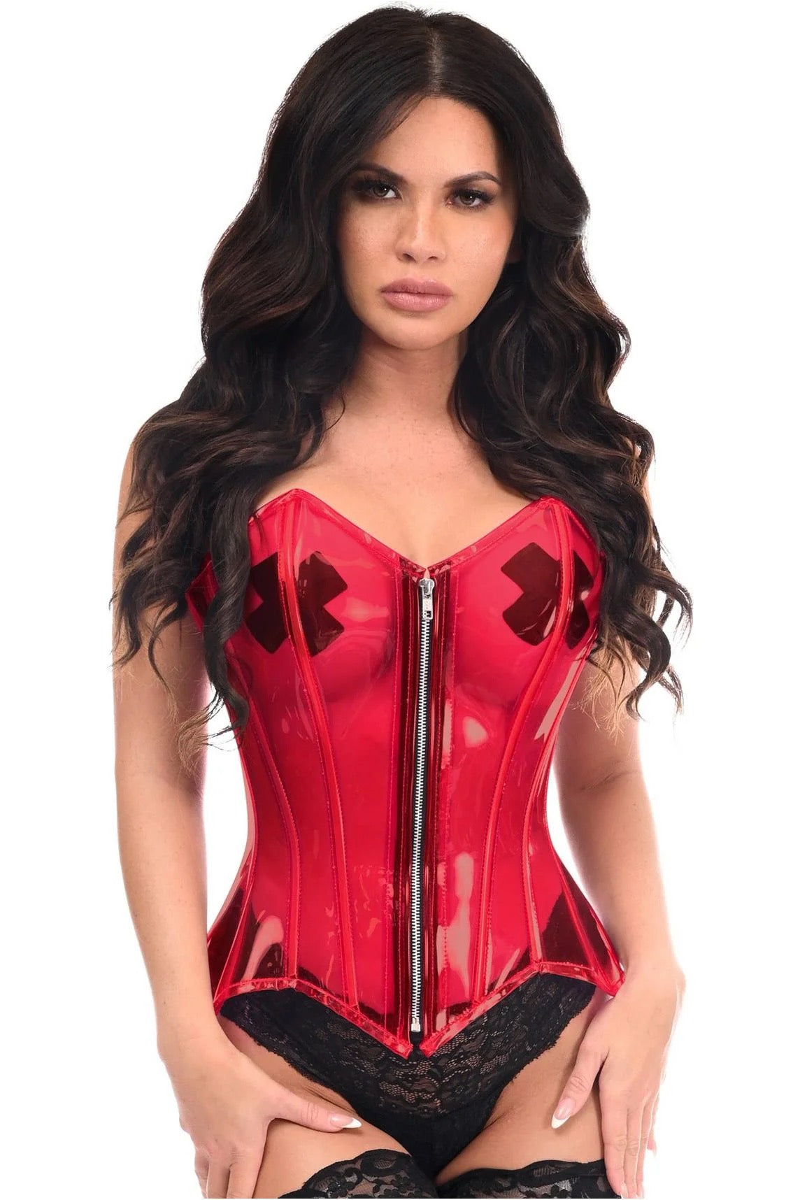 Clear Red Overbust Corset