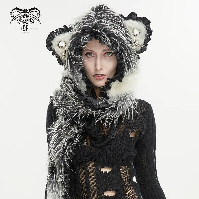 Black and Long Fur Hood
