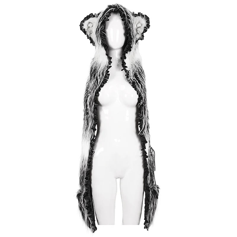 Black and Long Fur Hood