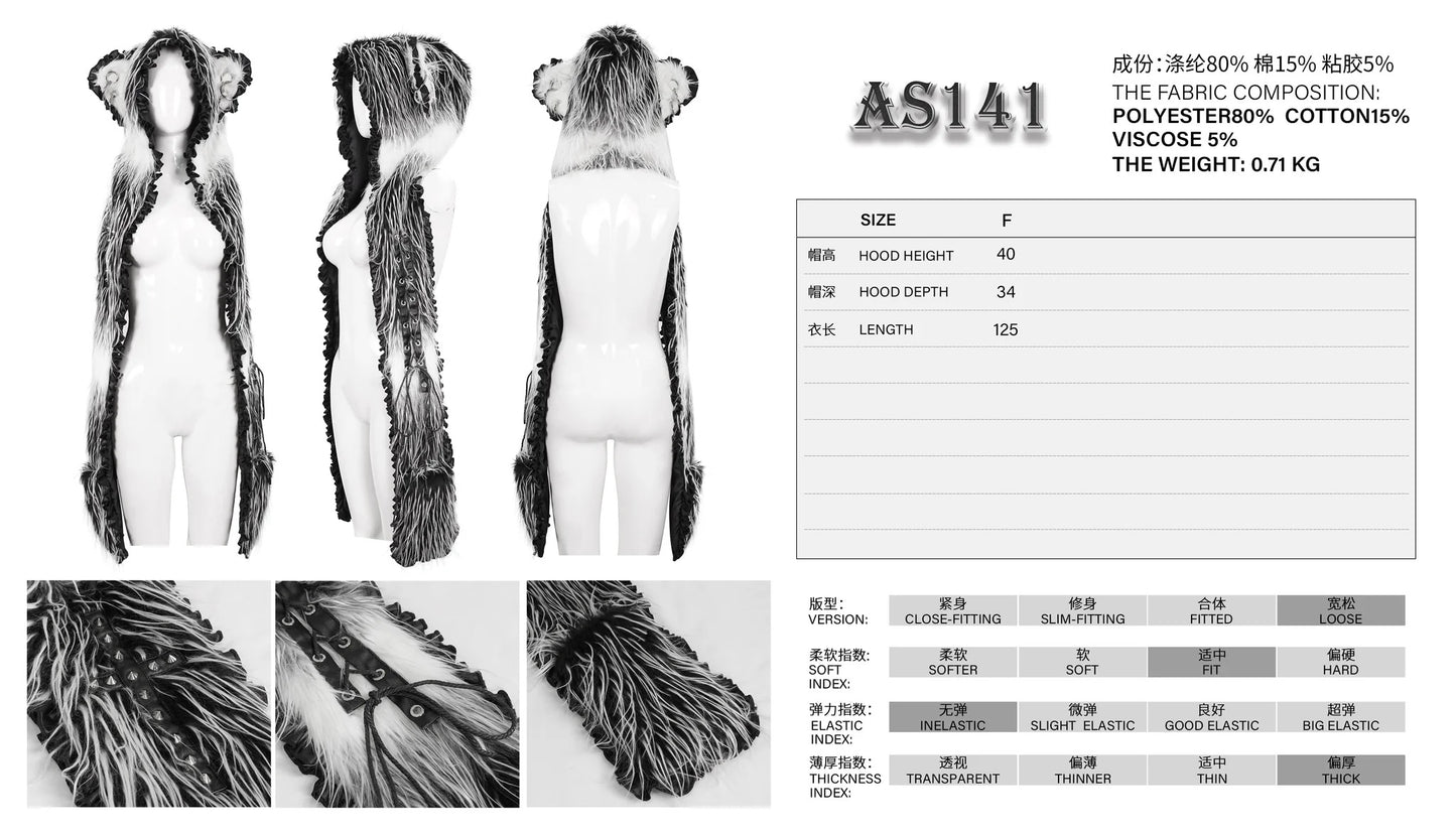Black and Long Fur Hood