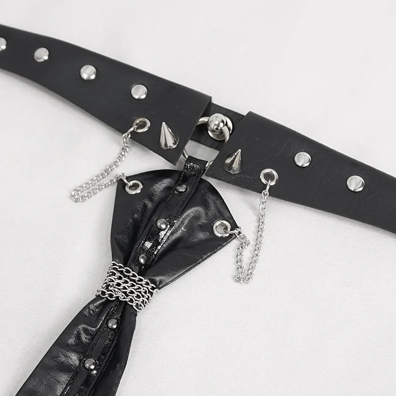 Faux Leather Studded Choker Tie