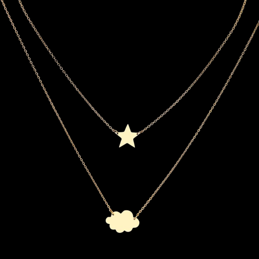 Star, Cloud Necklace - Gold