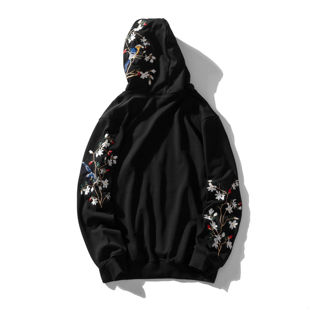 Flowers and Birds Embroidery Hoodie