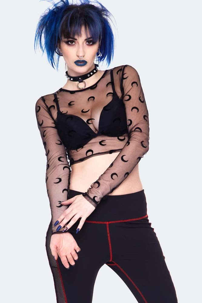 Black Mesh Moon Long Sleeve