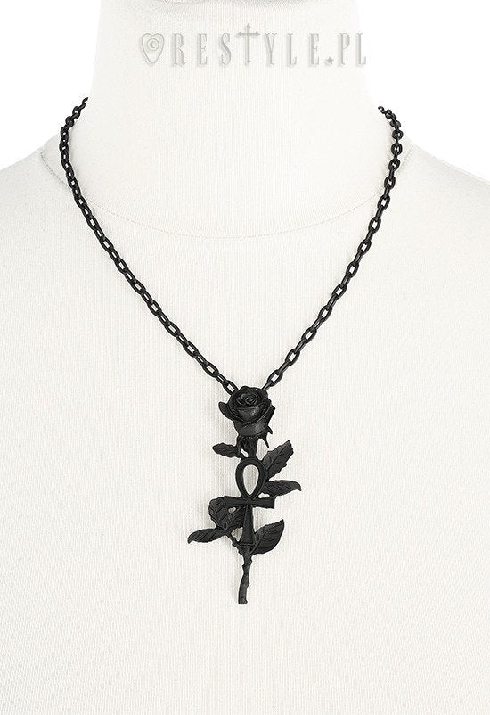 Black Rose Ankh Necklace