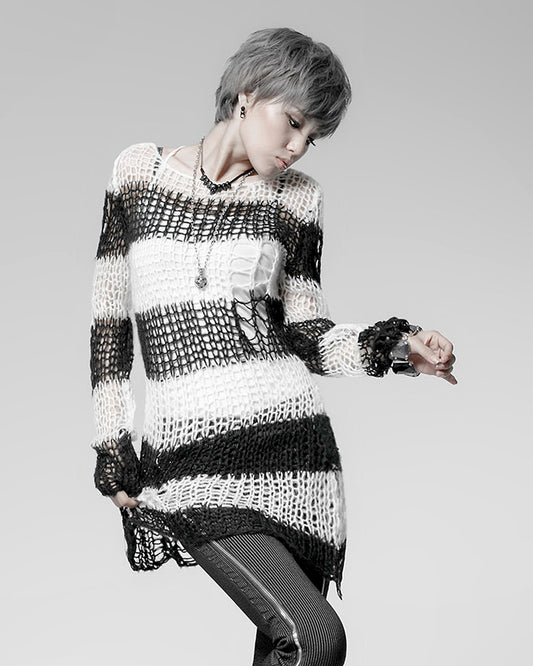Punk Rave Black and White Stripe Sweater