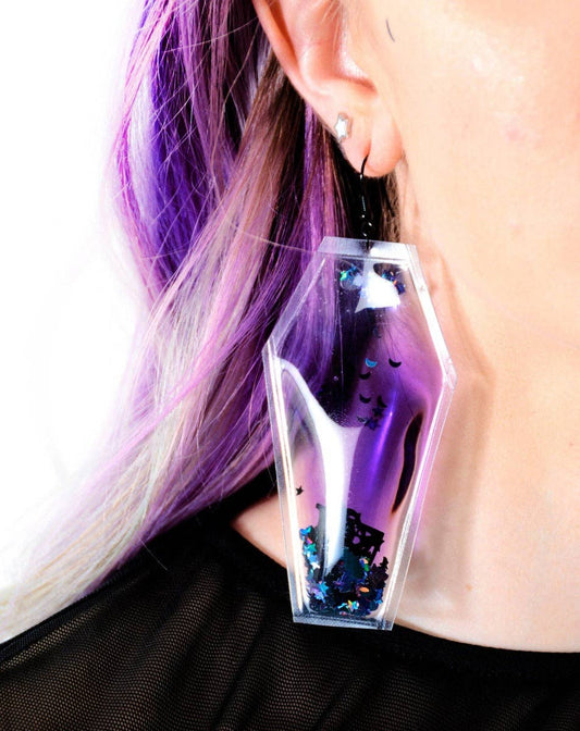 Liquid Glitter Coffin Earrings - Spell On You