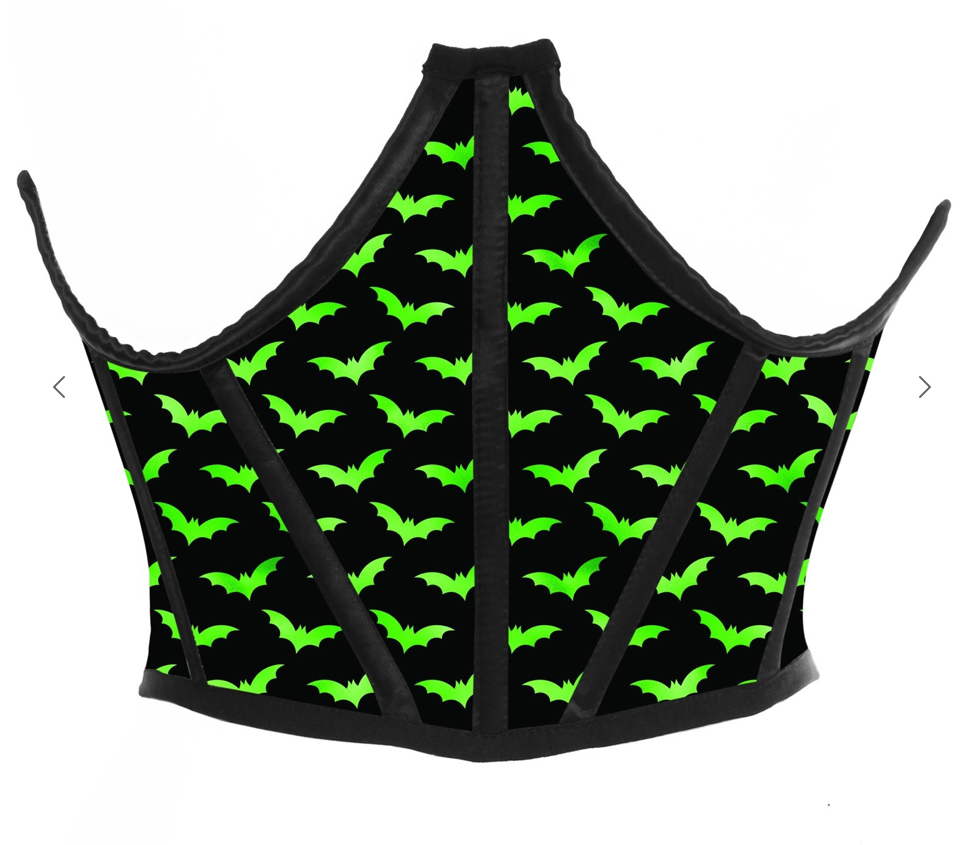 It's Freakin' Bats Green Satin Underbust Corset