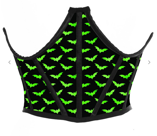 It's Freakin' Bats Green Satin Underbust Corset