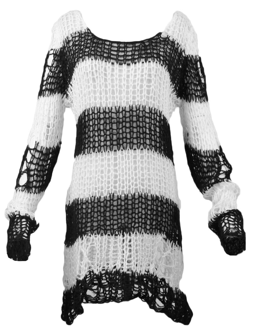 Punk Rave Black and White Stripe Sweater