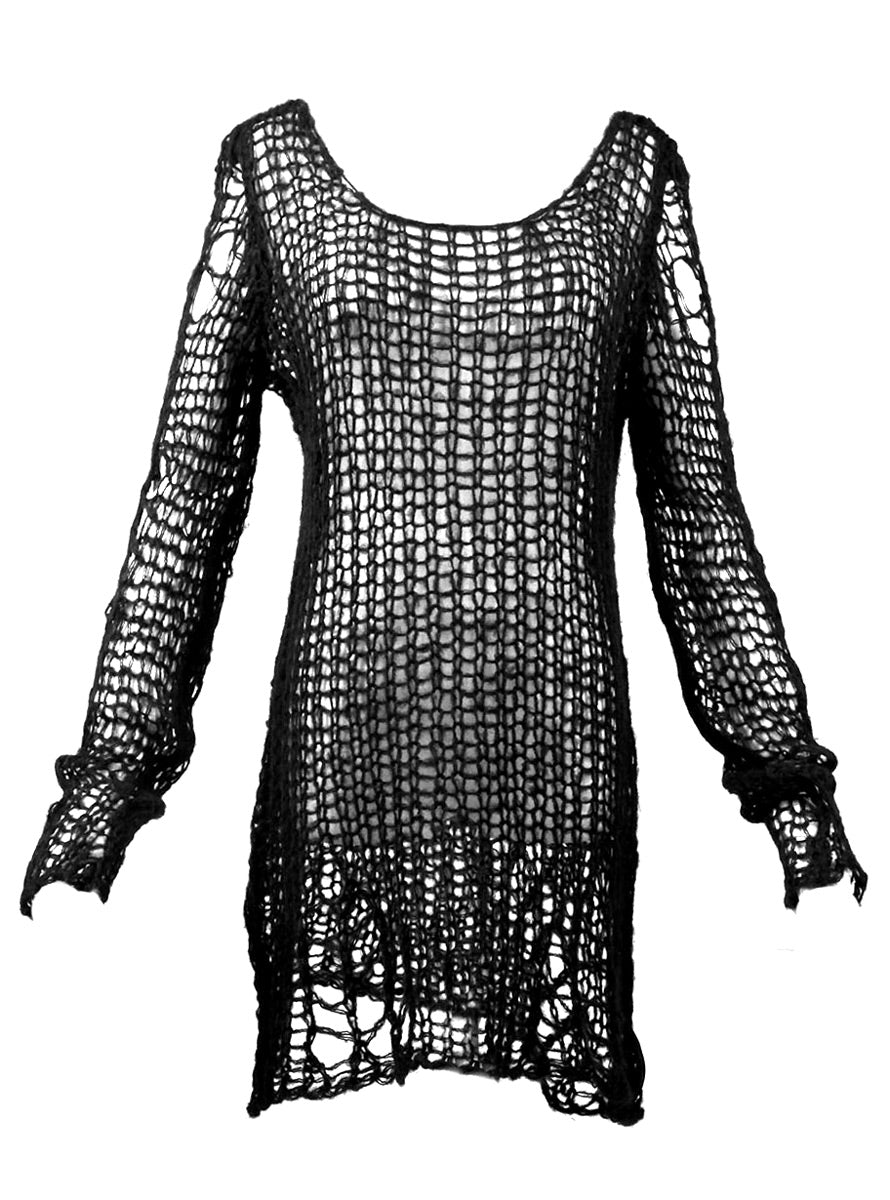 Punk Rave All Black Distressed Sweater