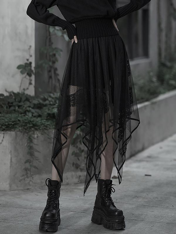 Gothic Lace Asymmetrical Hem Skirt