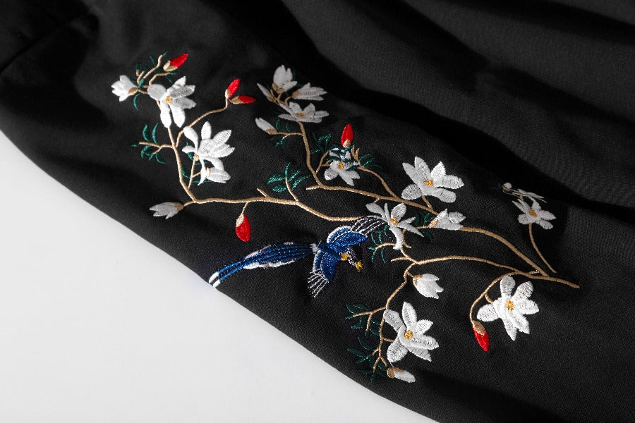 Flowers and Birds Embroidery Hoodie