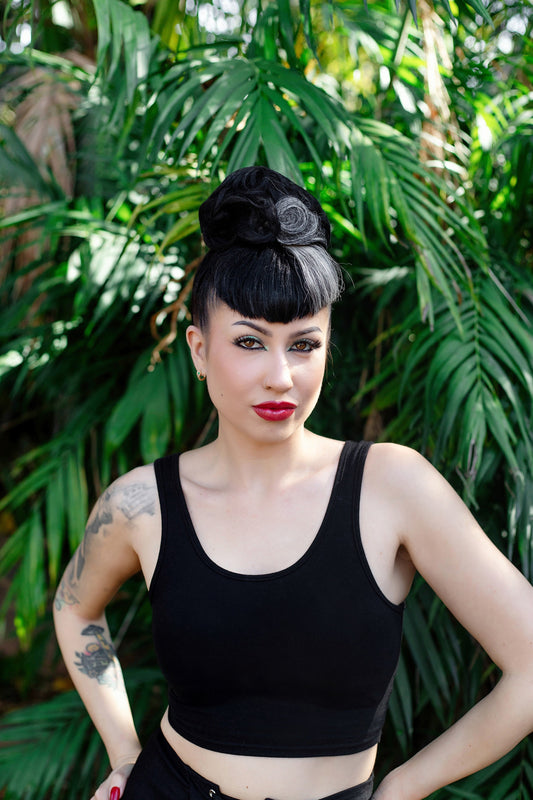 Bubble Crop Electric Tank – Black Cotton Spandex Cropped Tank (by Fox Slime)