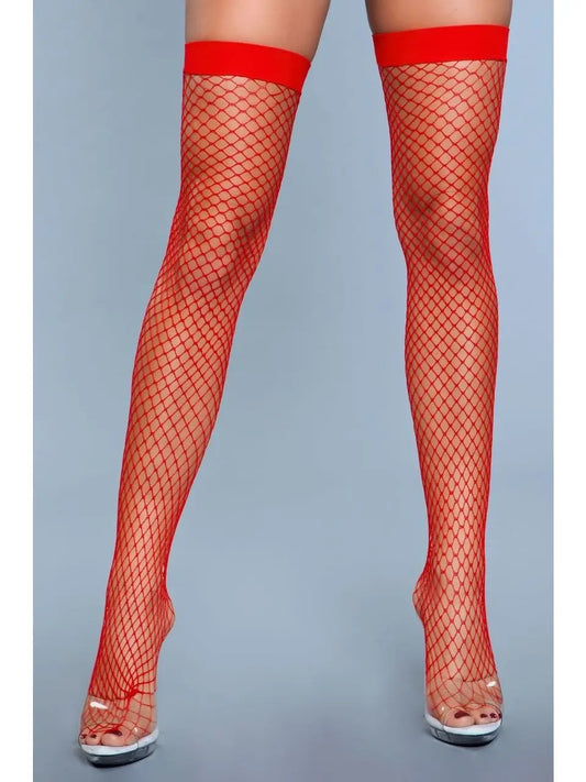 Red Fishnet Thigh Highs