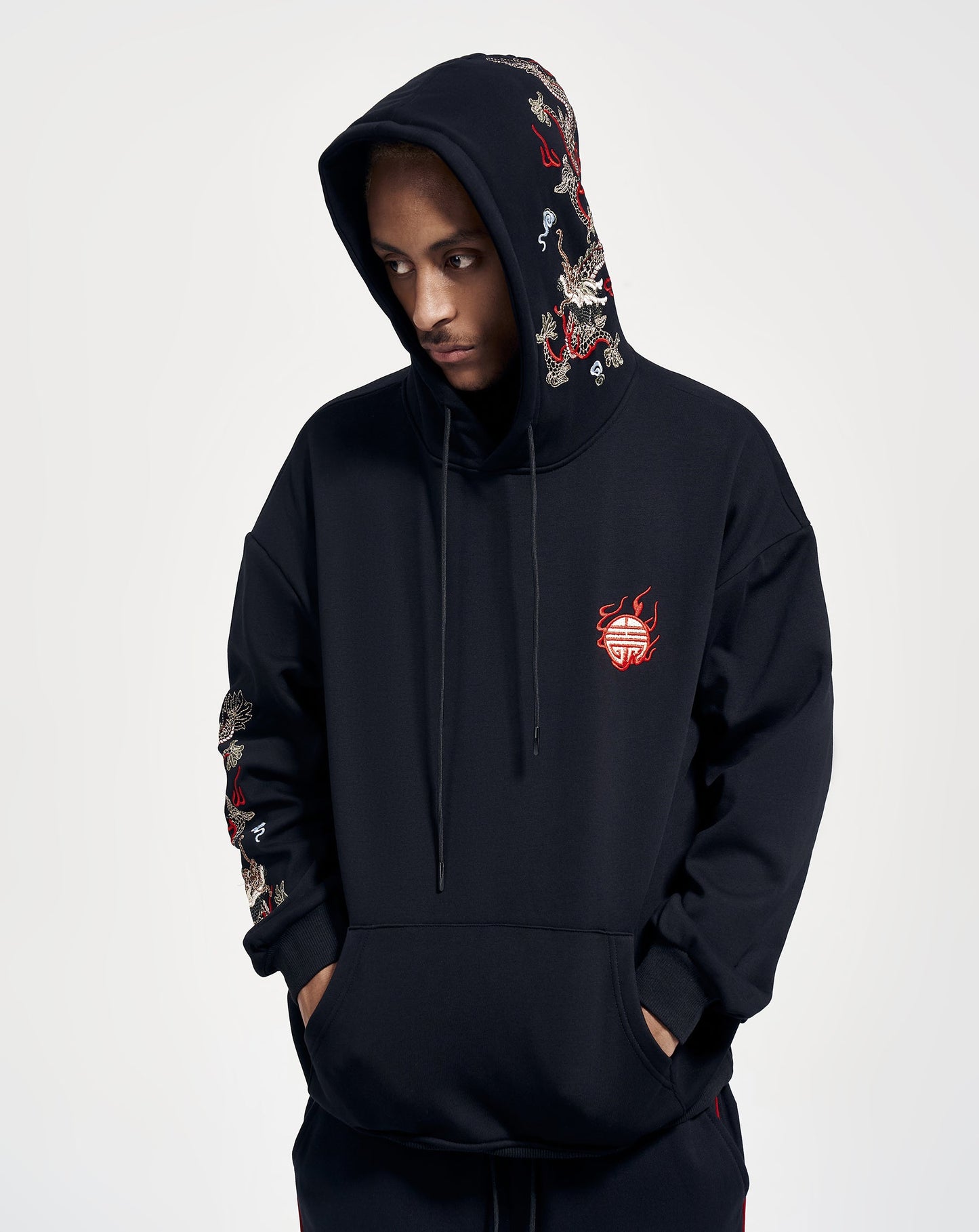 Flying Fire Dragon Embroidery Hoodie