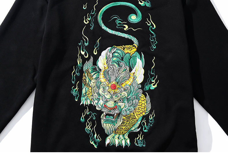 Emerald Tiger Embroidery Hoodie