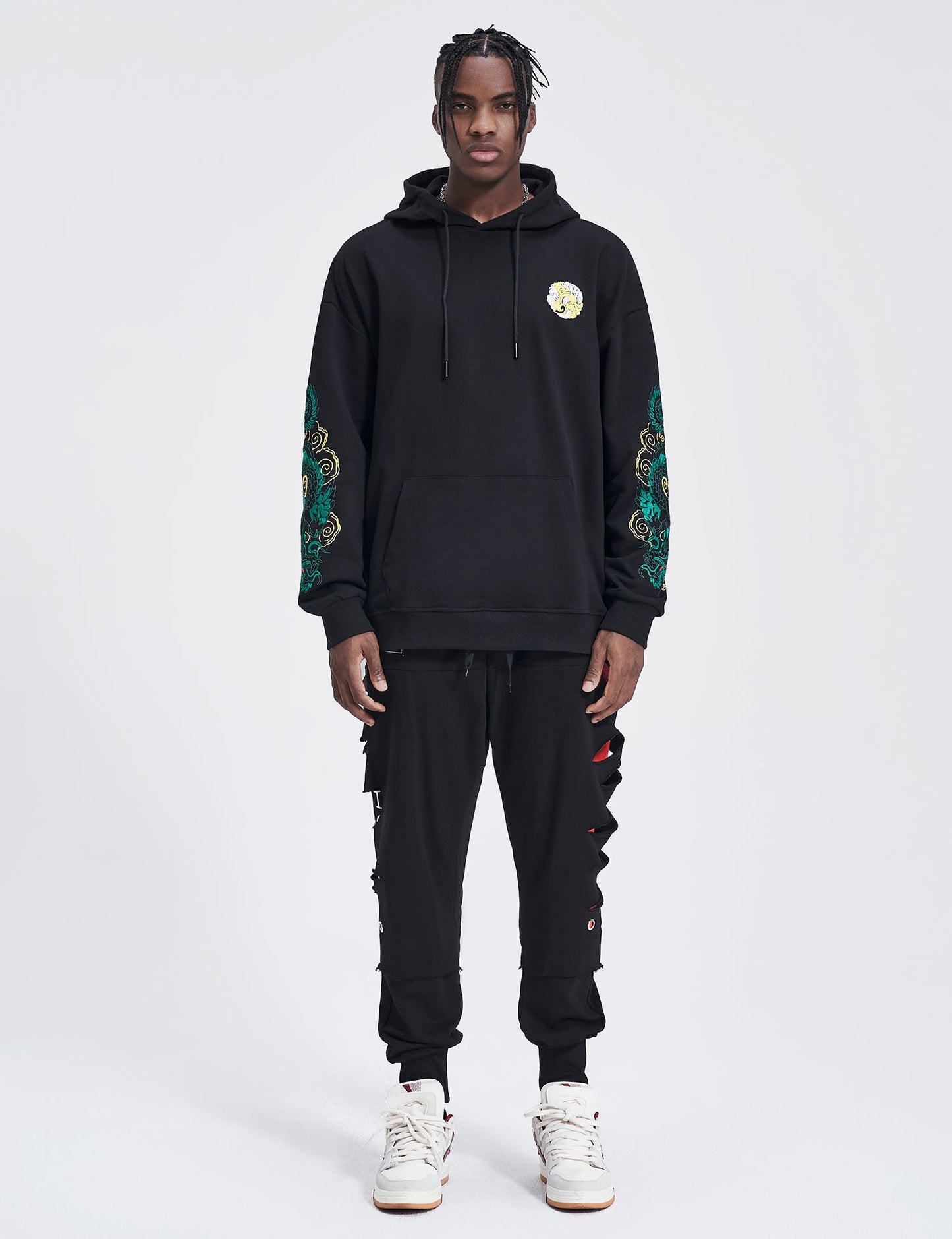 Emerald Dragon Embroidery Hoodie