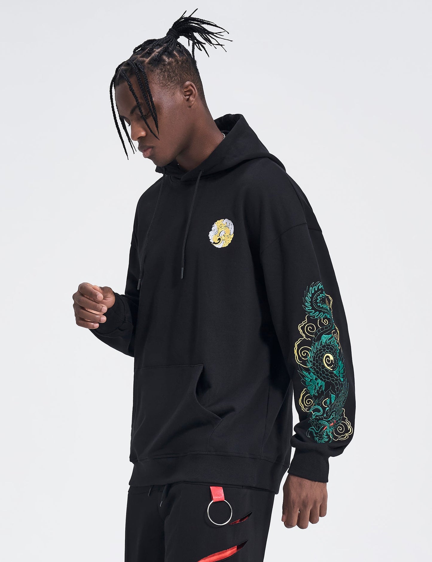 Emerald Dragon Embroidery Hoodie