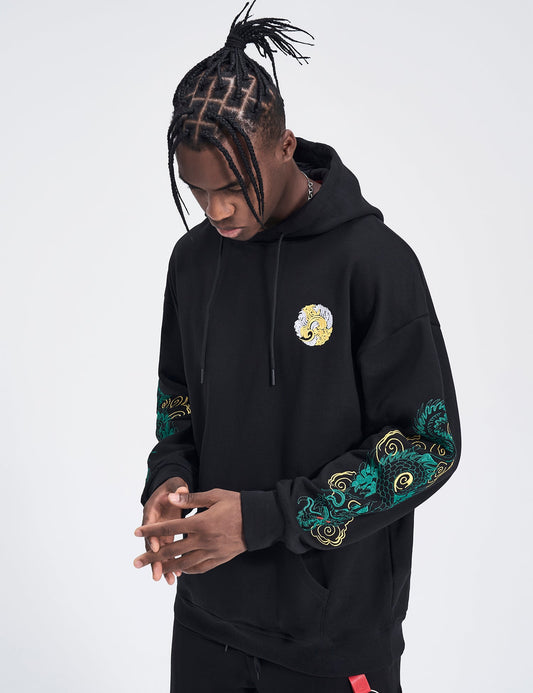 Emerald Dragon Embroidery Hoodie