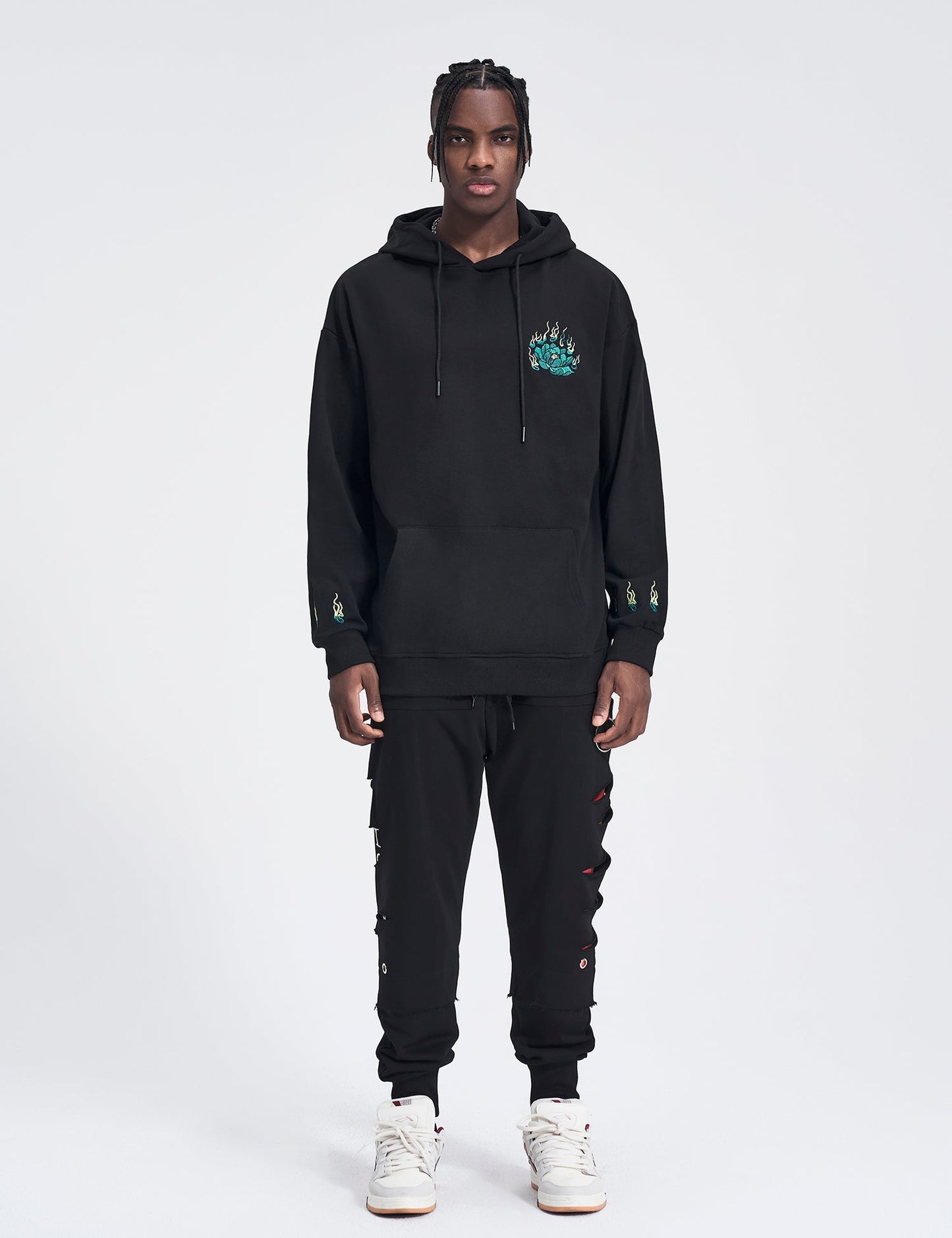 Emerald Tiger Embroidery Hoodie