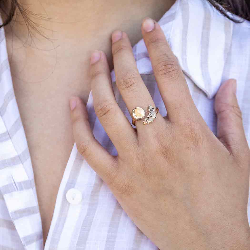 Adjustable Moon and Bat Ring: Bronze