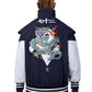 Blue Resting Dragon Embroidery Varsity Jacket