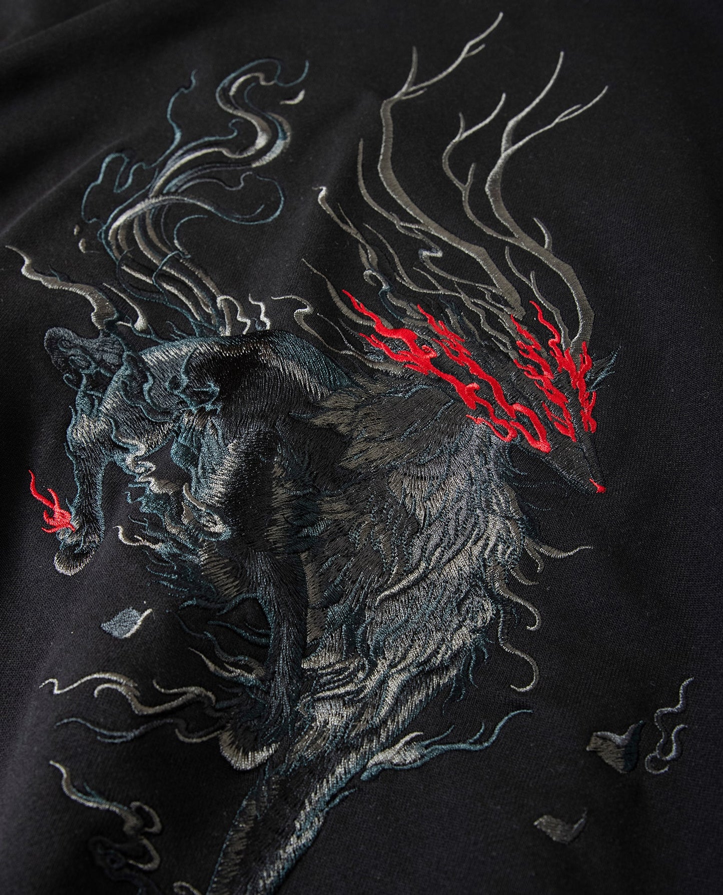 Dark Reindeer Embroidery Hoodie