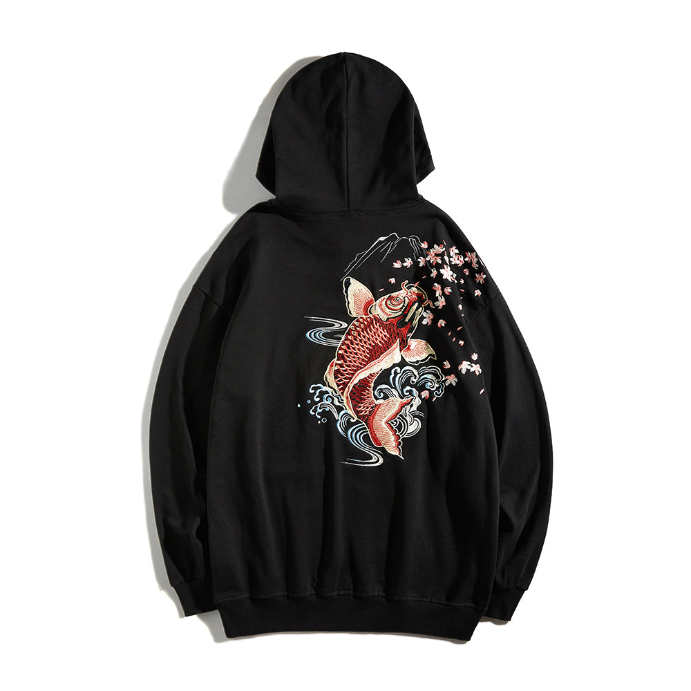 Dancing Fish Embroidery Hoodie