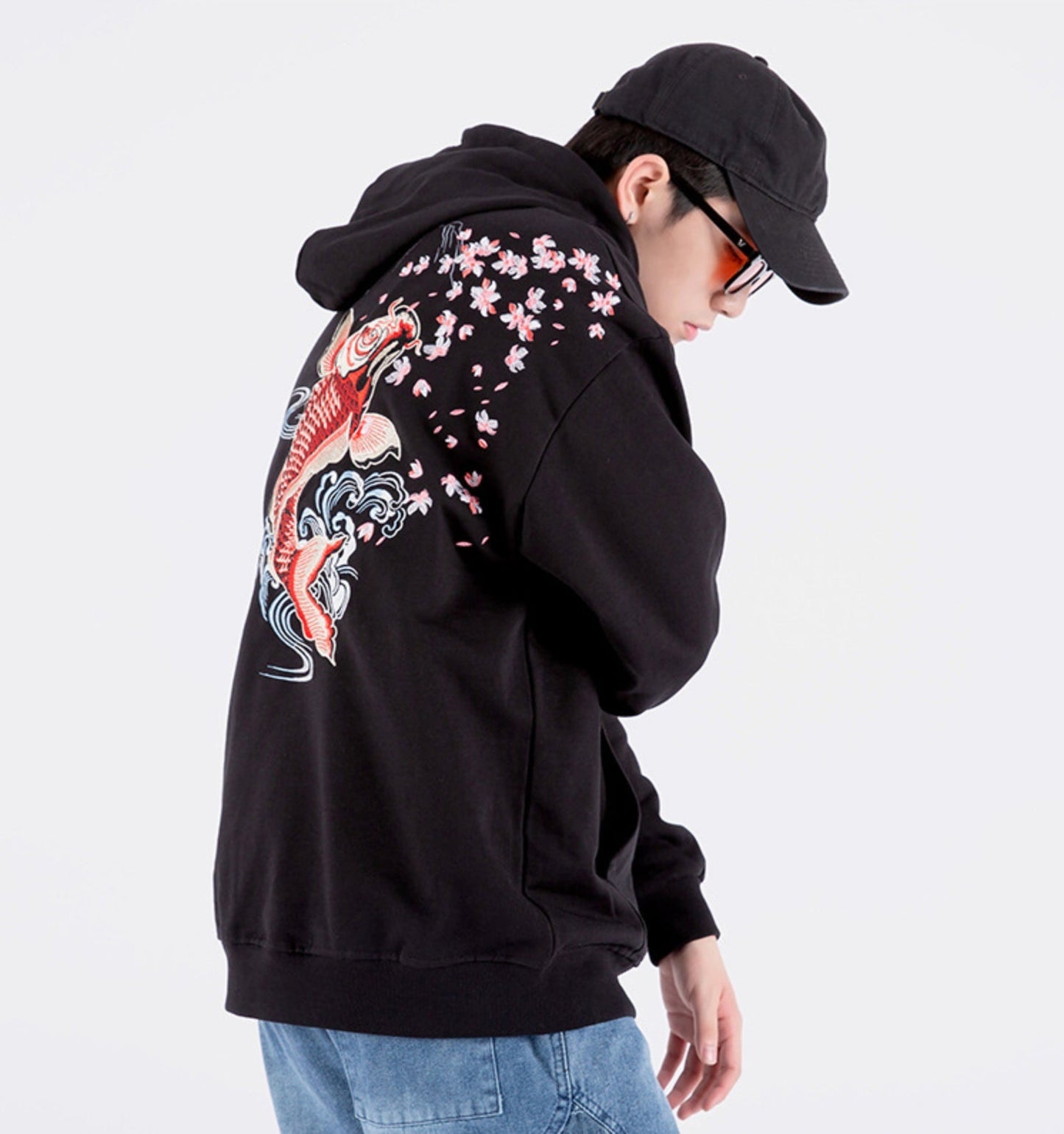 Dancing Fish Embroidery Hoodie