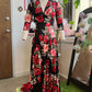 Raquel 3/4 Sleeve Maxi Dress in Red Rose Print