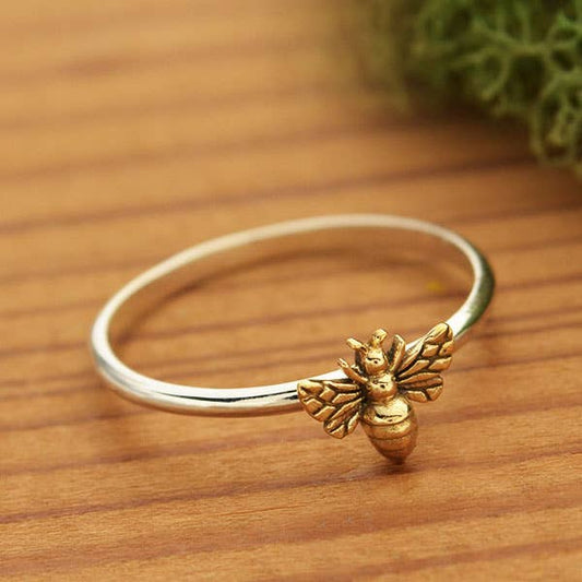 Sterling Silver Ring with Tiny Bronze Bee