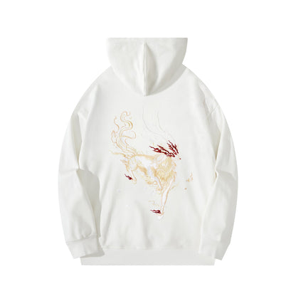 Dark Reindeer Embroidery Hoodie