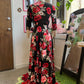 Raquel 3/4 Sleeve Maxi Dress in Red Rose Print