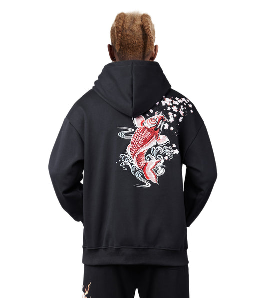 Dancing Fish Embroidery Hoodie