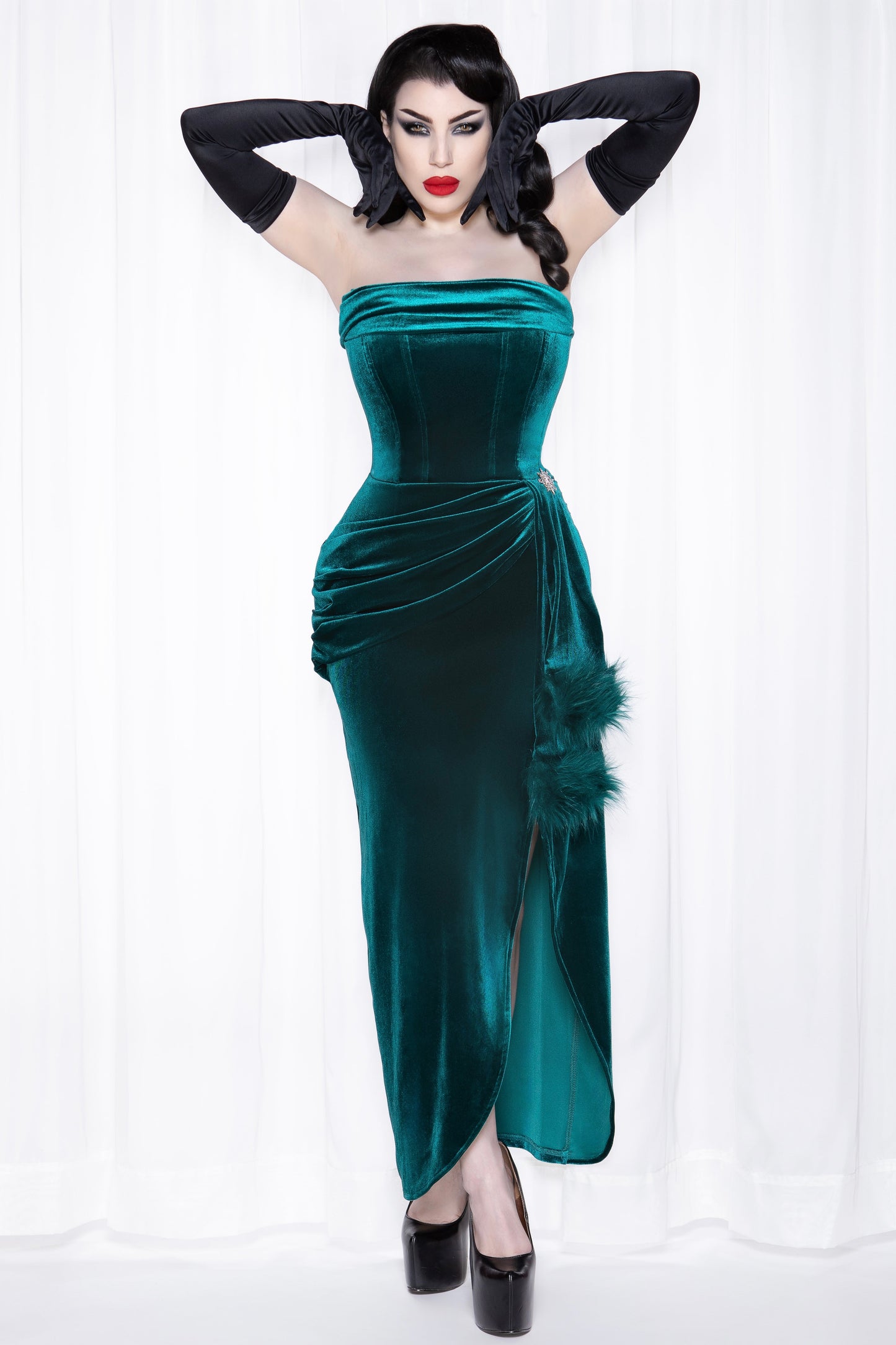 Phantom Emerald Velvet Swag Gown