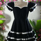 Adelaide Mini Swing dress in Black w/White Lace