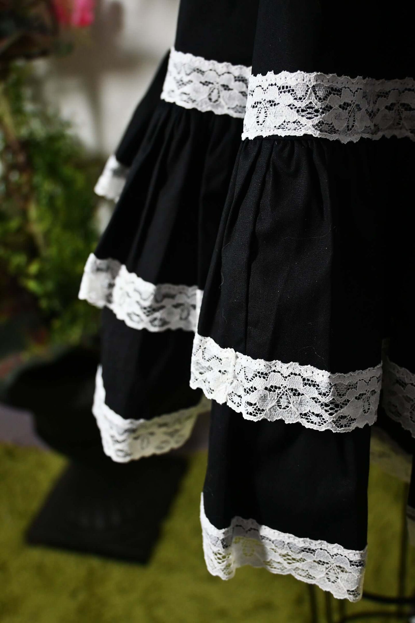 Adelaide Mini Swing dress in Black w/White Lace