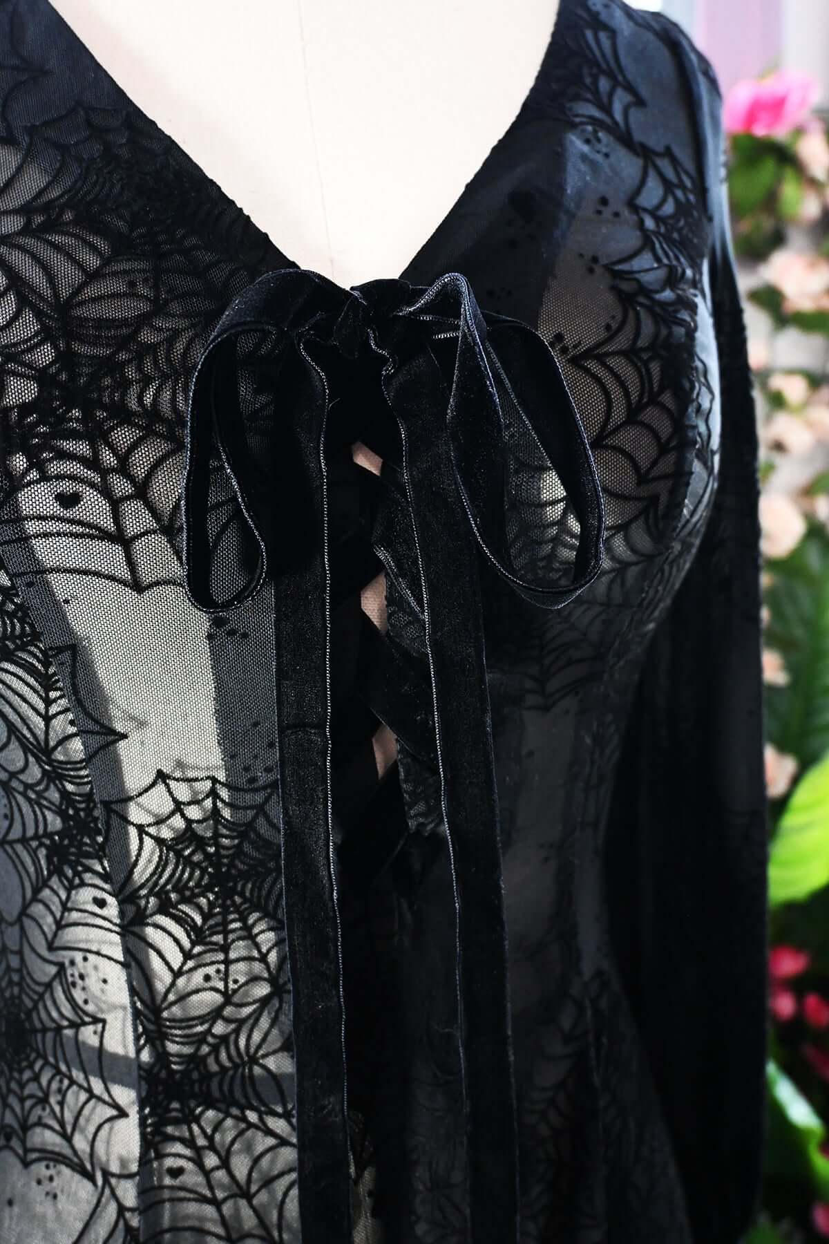 Black Penny Maxi dress with Flocked Spiderwebs